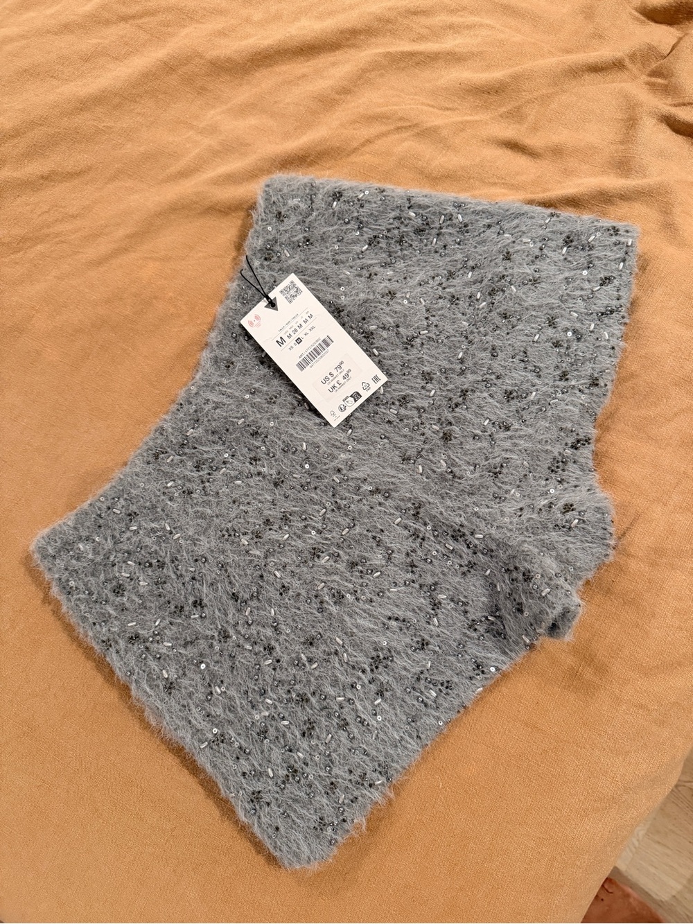 Zara Gray Faux Fur Sequin Bead Shorts